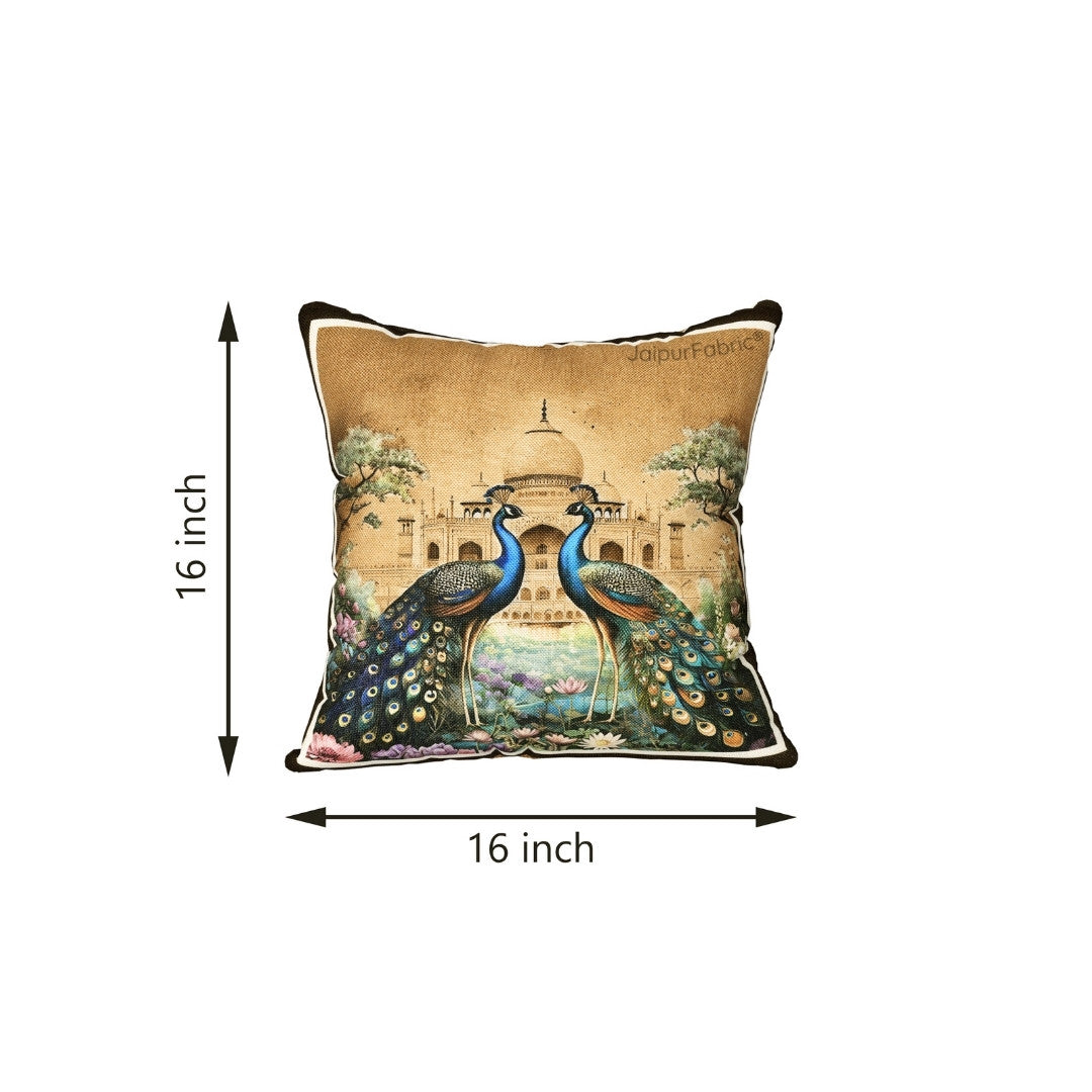 Stunning Beauty Peacock Print Jute Cushion Cover
