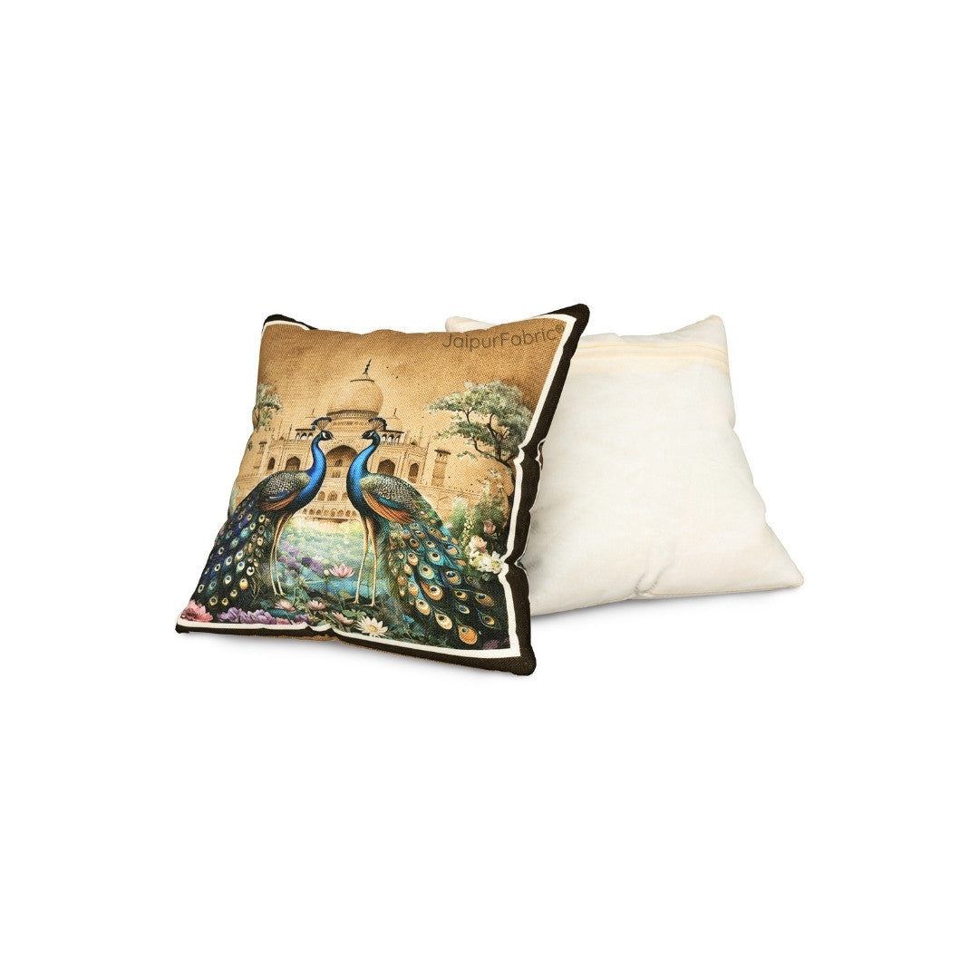 Stunning Beauty Peacock Print Jute Cushion Cover