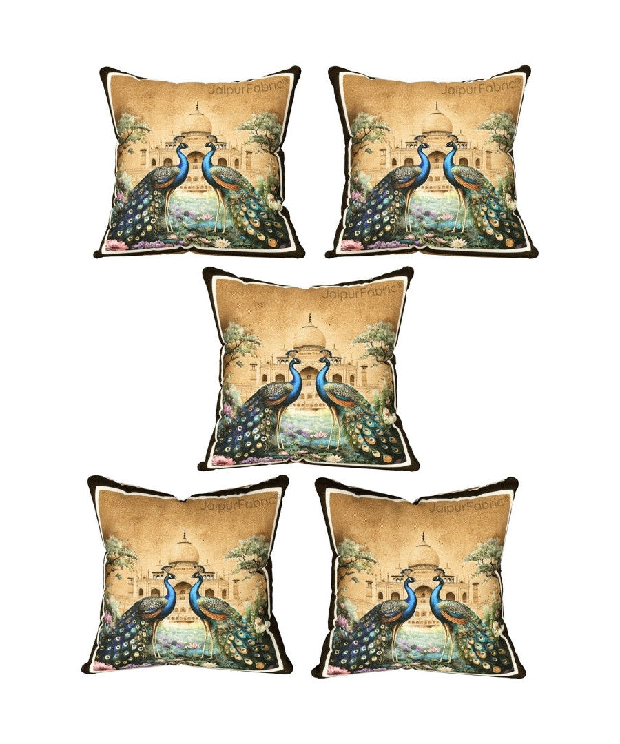 Stunning Beauty Peacock Print Jute Cushion Cover