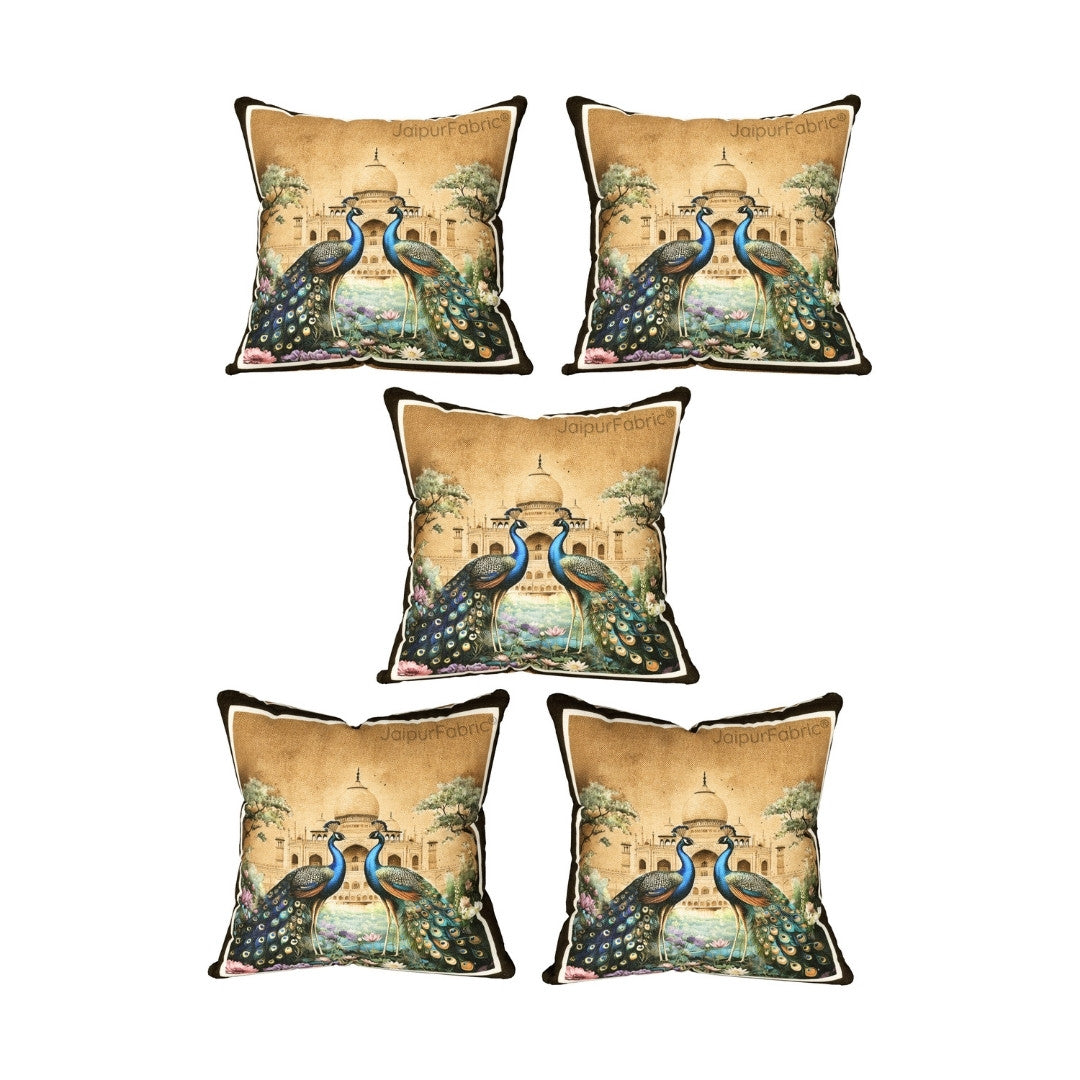 Stunning Beauty Peacock Print Jute Cushion Cover