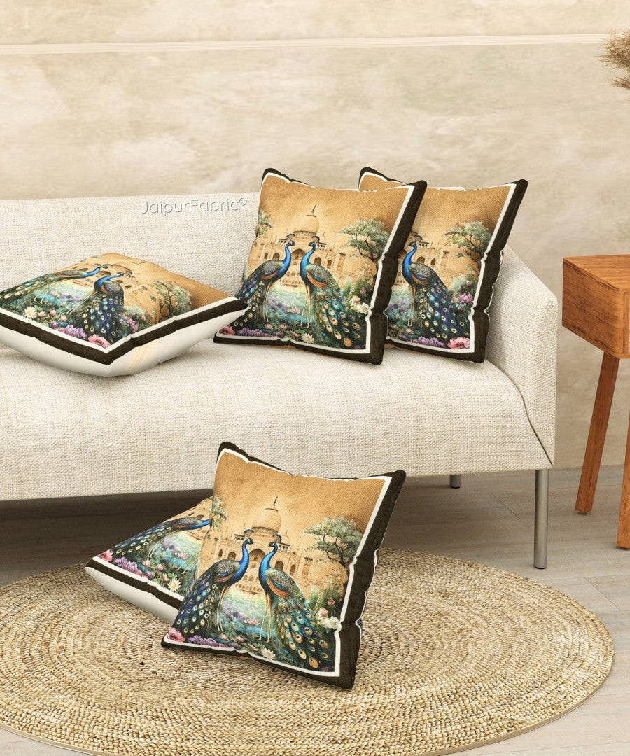 Stunning Beauty Peacock Print Jute Cushion Cover