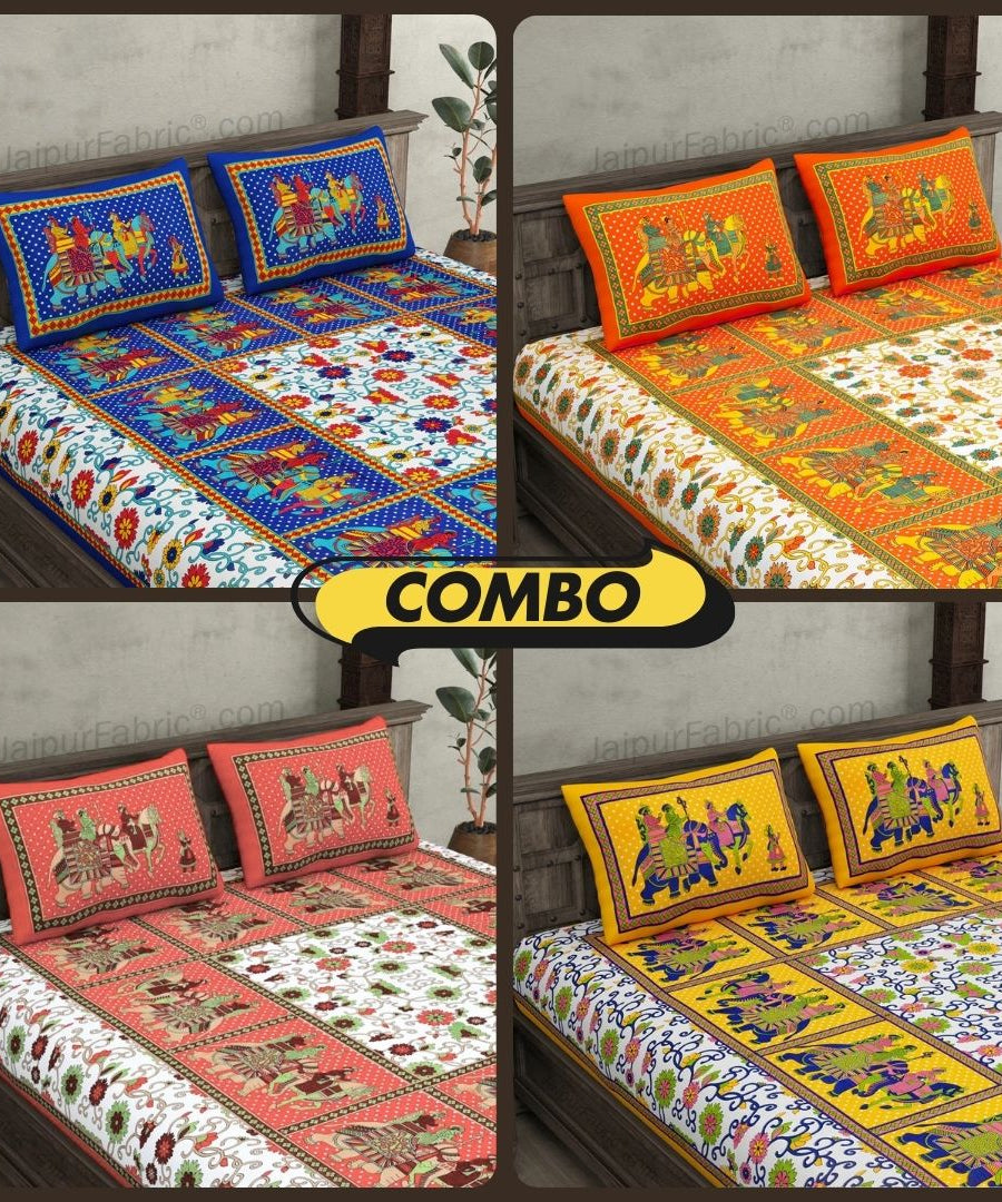 Beautiful Multicolor 4 Bedsheet + 8 Pillow Covers Set