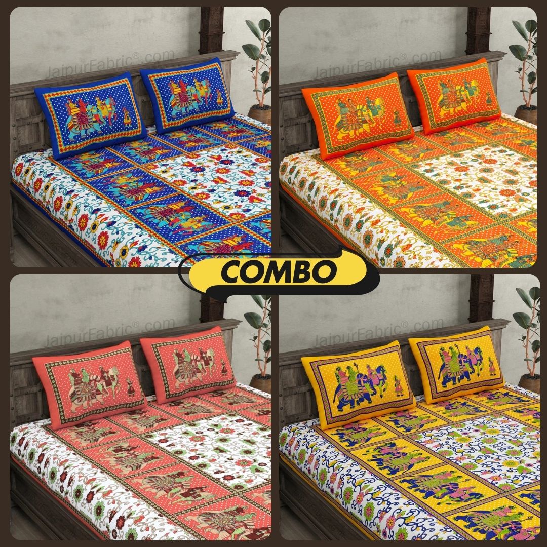 Beautiful Multicolor 4 Bedsheet + 8 Pillow Covers Set