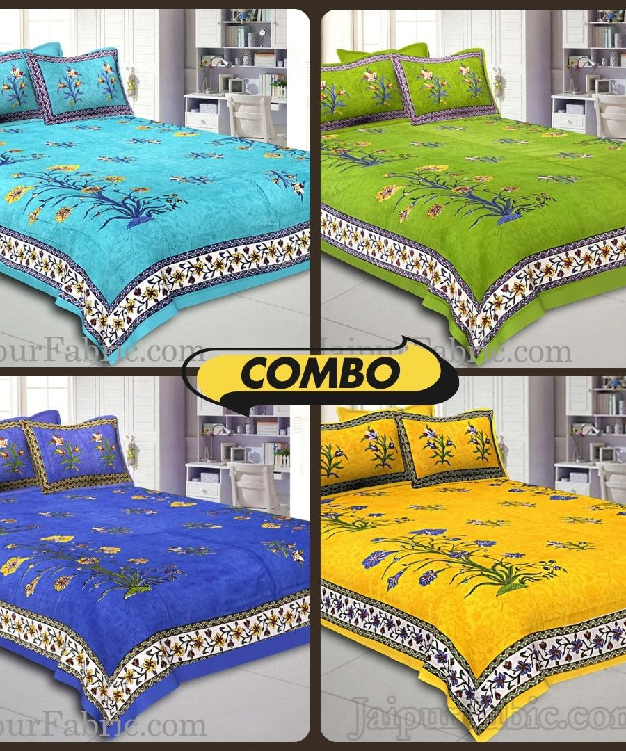 Tree Print Cotton Double Bedsheet Combo of 4