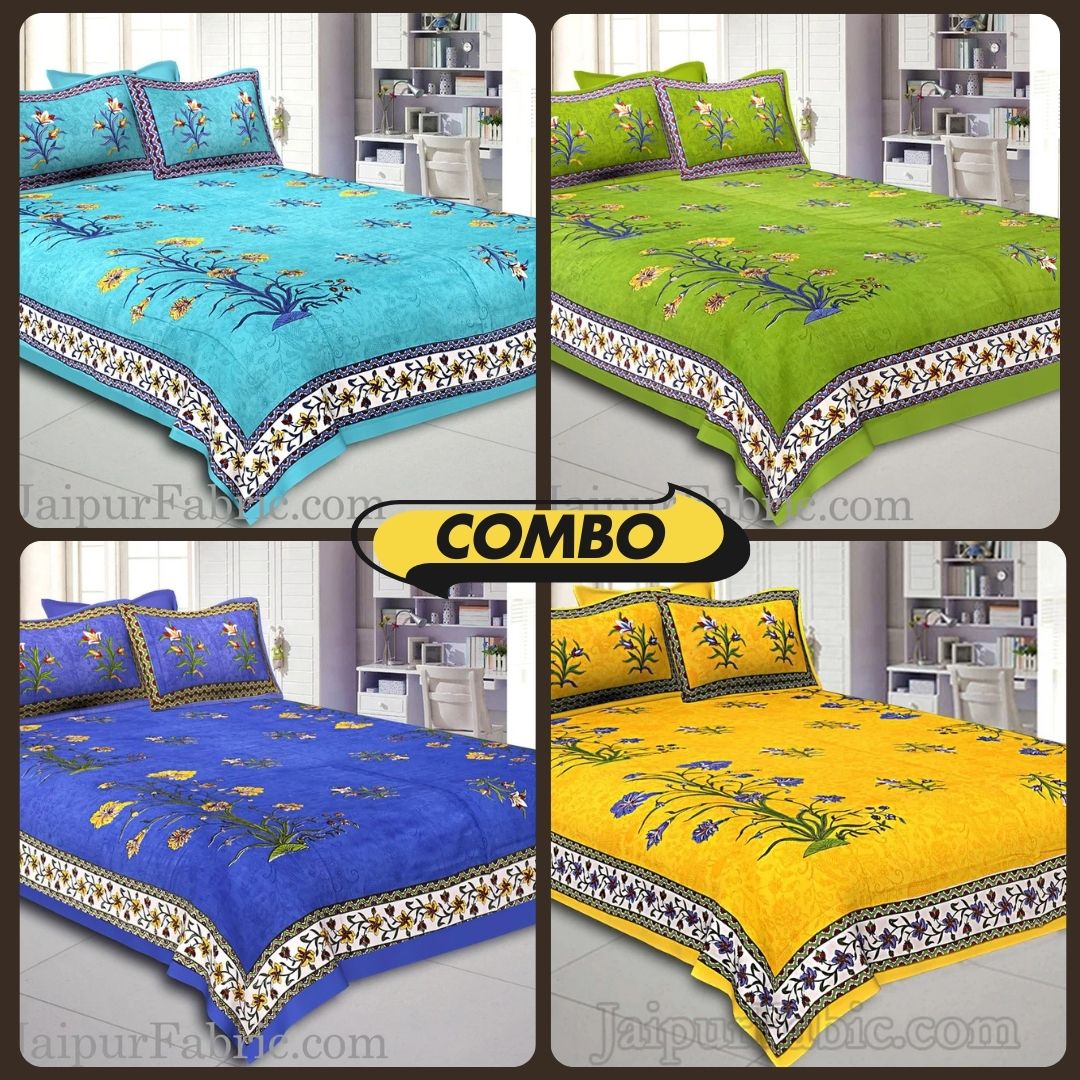 Tree Print Cotton Double Bedsheet Combo of 4
