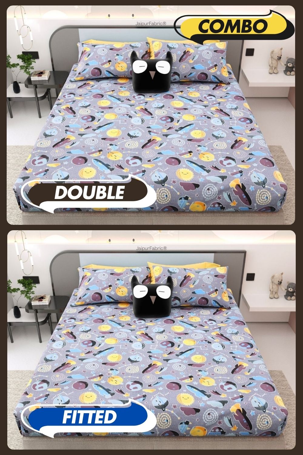 Future Astronaut Purple Soft Cotton Kids Bed Sheet Combo of 2