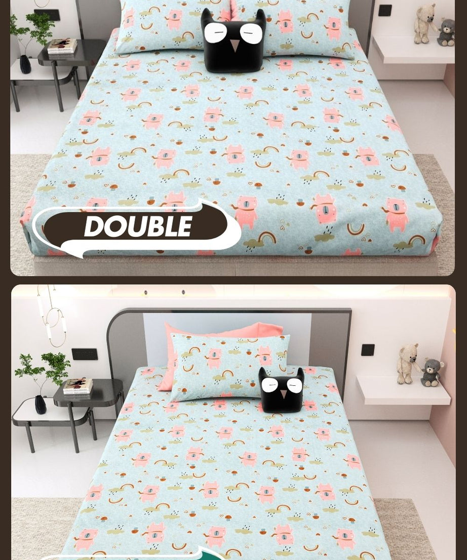 Playtime Pals Blue Pastel Soft Cotton Kids Bed Sheet Combo of 2