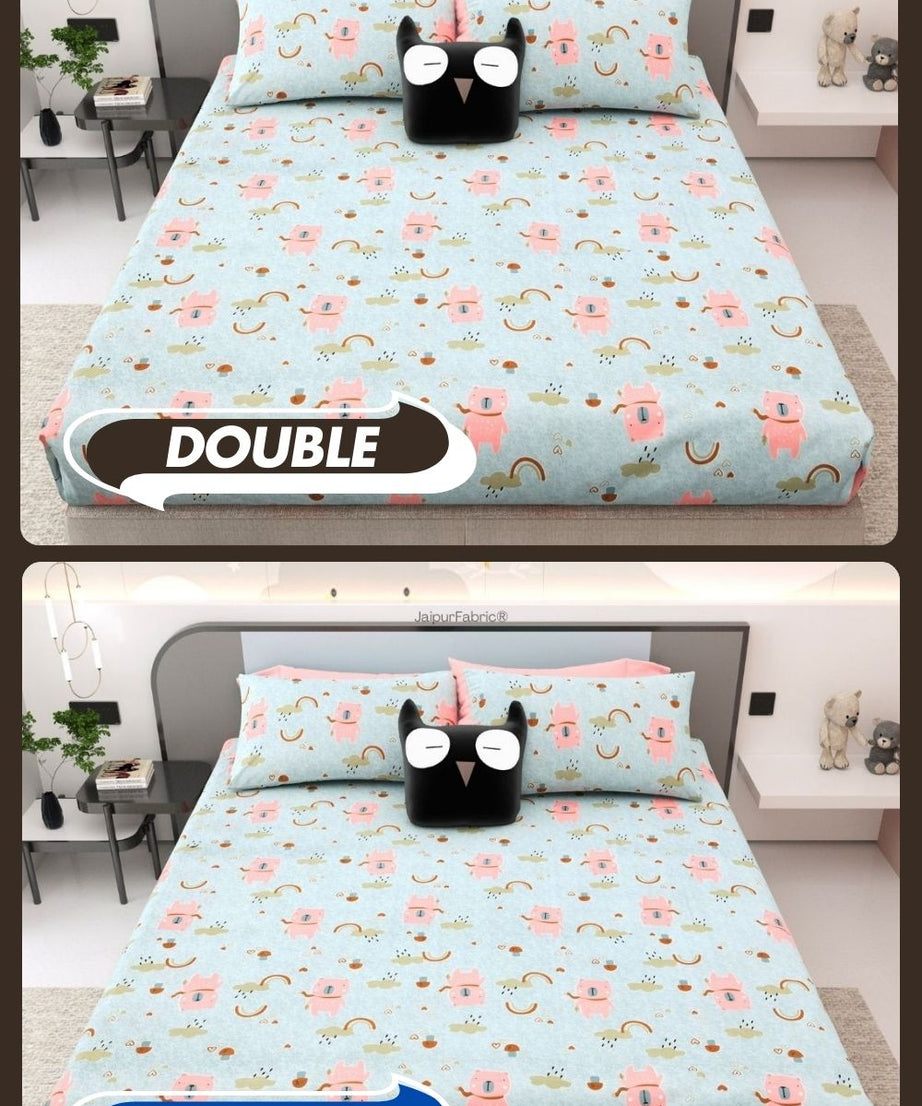 Playtime Pals Blue Pastel Soft Cotton Kids Bed Sheet Combo of 2