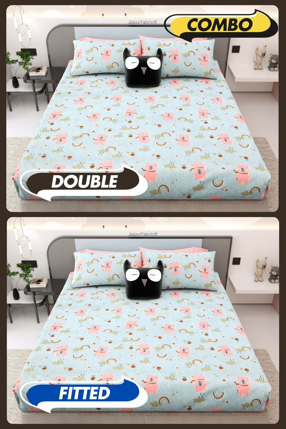 Playtime Pals Blue Pastel Soft Cotton Kids Bed Sheet Combo of 2