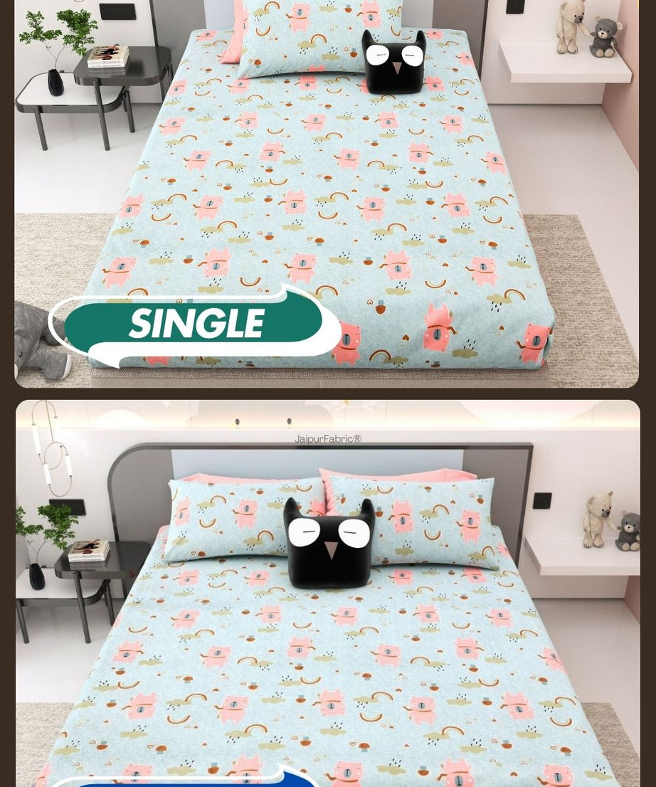 Playtime Pals Blue Pastel Soft Cotton Kids Bed Sheet Combo of 2