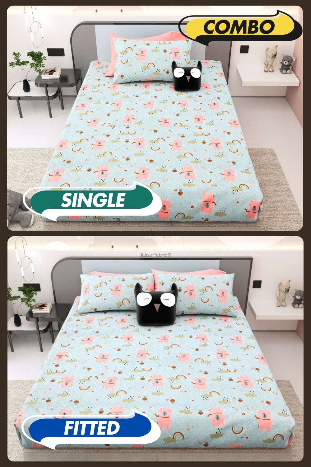 Playtime Pals Blue Pastel Soft Cotton Kids Bed Sheet Combo of 2