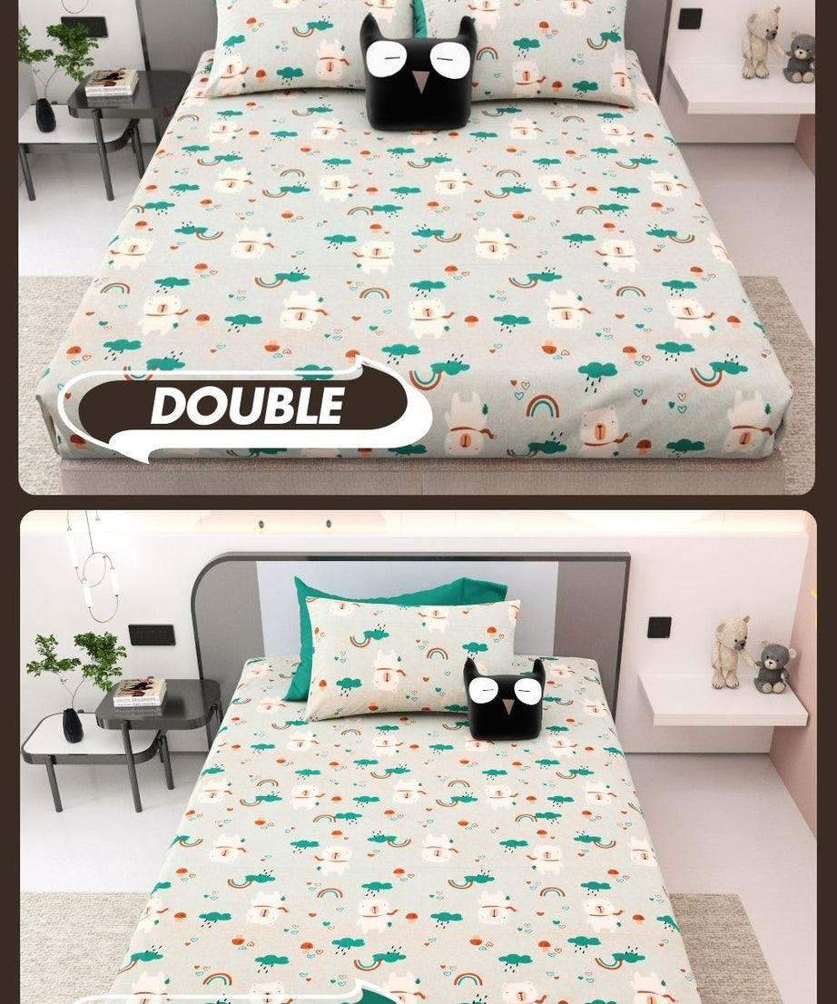 Playtime Pals Green Pastel Soft Cotton Kids Bed Sheet Combo of 2