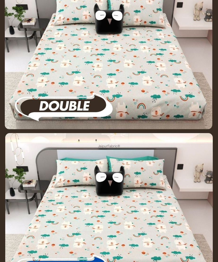Playtime Pals Green Pastel Soft Cotton Kids Bed Sheet Combo of 2