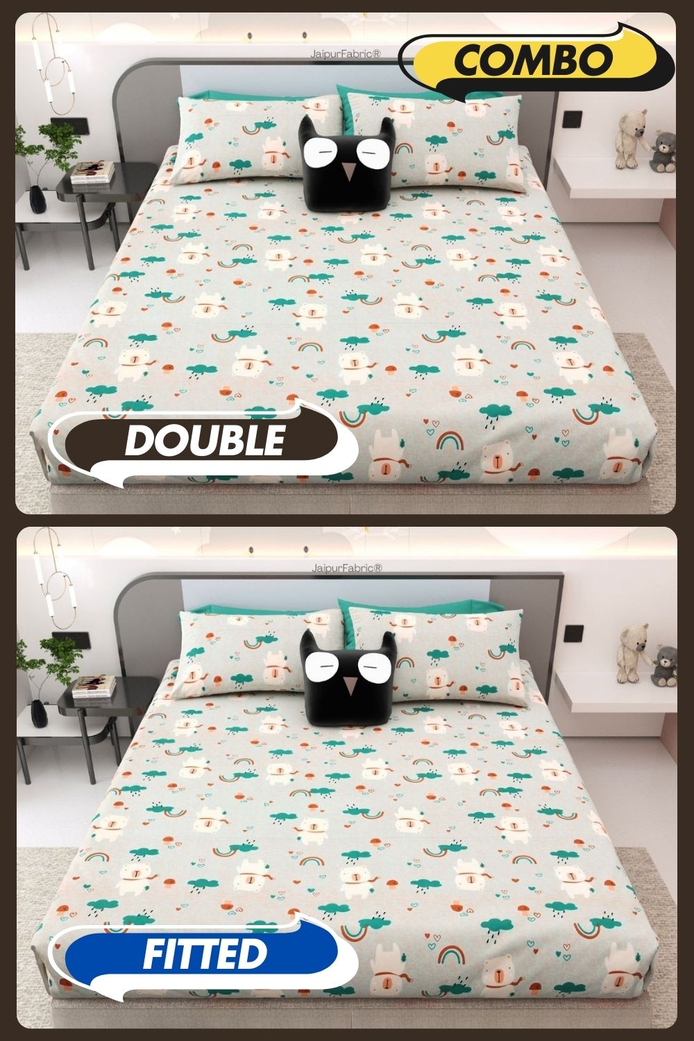 Playtime Pals Green Pastel Soft Cotton Kids Bed Sheet Combo of 2