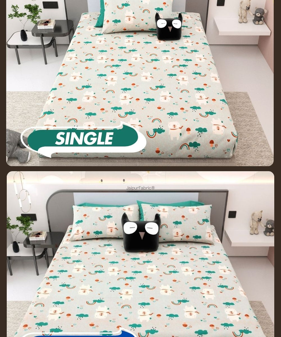 Playtime Pals Green Pastel Soft Cotton Kids Bed Sheet Combo of 2