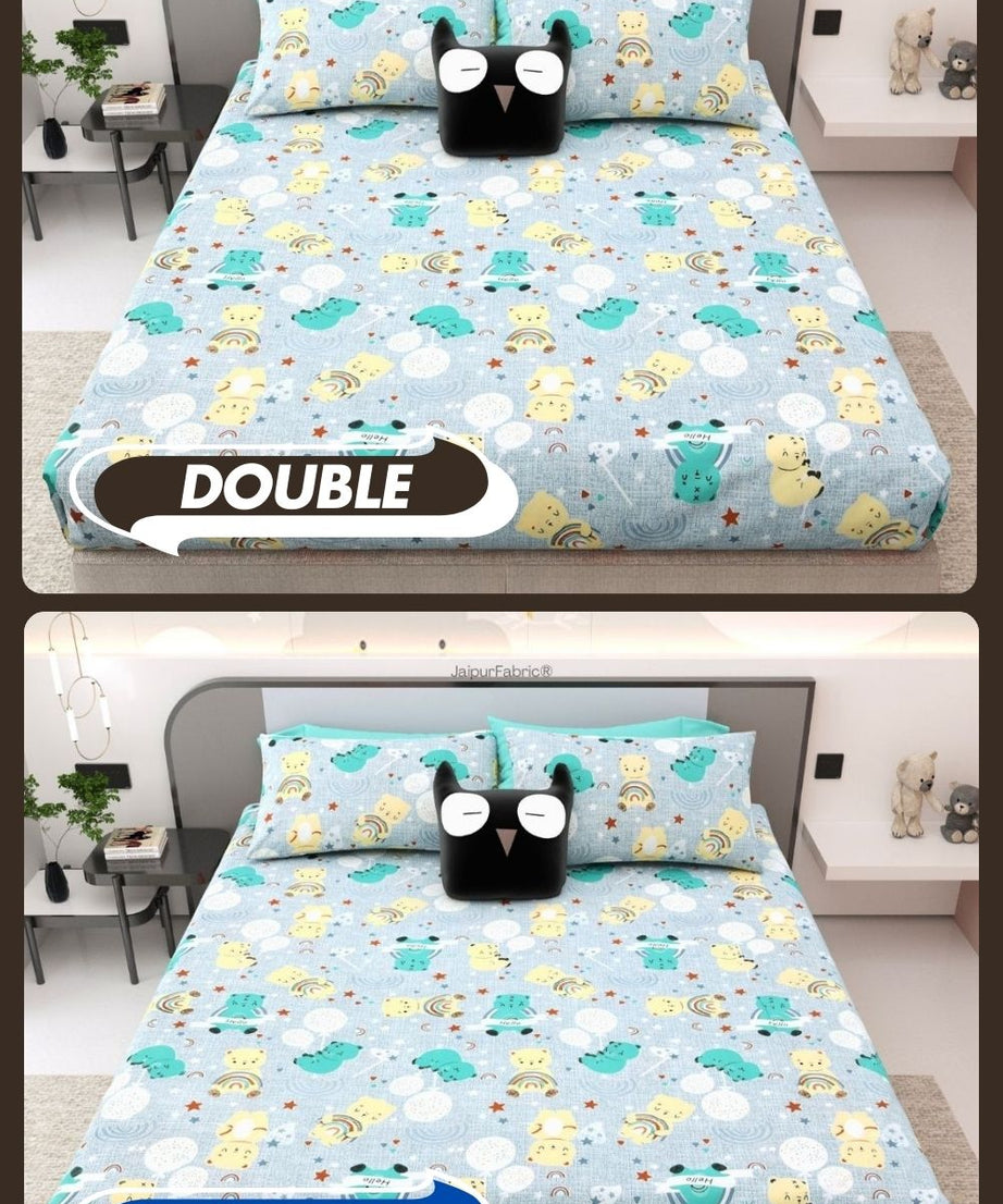 Cuteness Overloaded Blue Soft Cotton Kids Bed Sheet Combo of 2