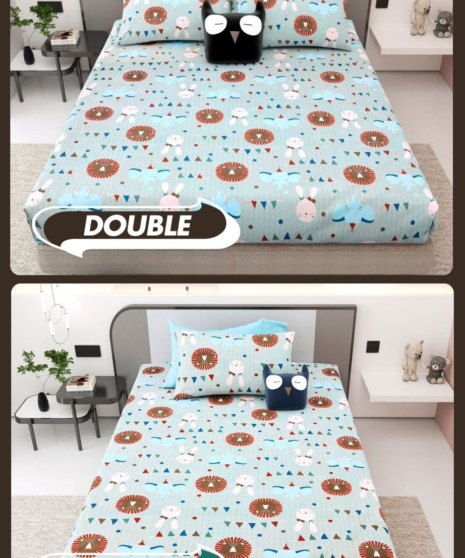 Animal Carnival Pastel Blue Soft Cotton Kids Bed Sheet Combo of 2