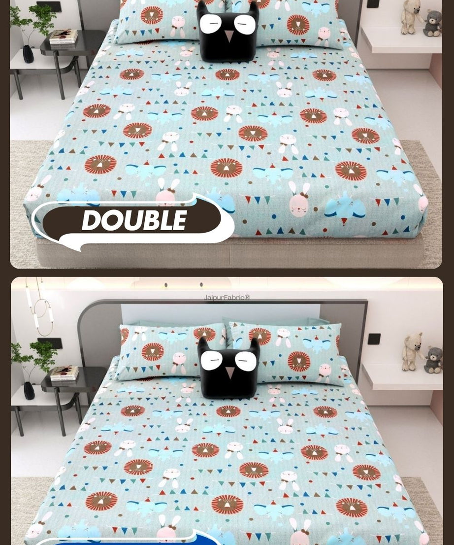Animal Carnival Pastel Blue Soft Cotton Kids Bed Sheet Combo of 2