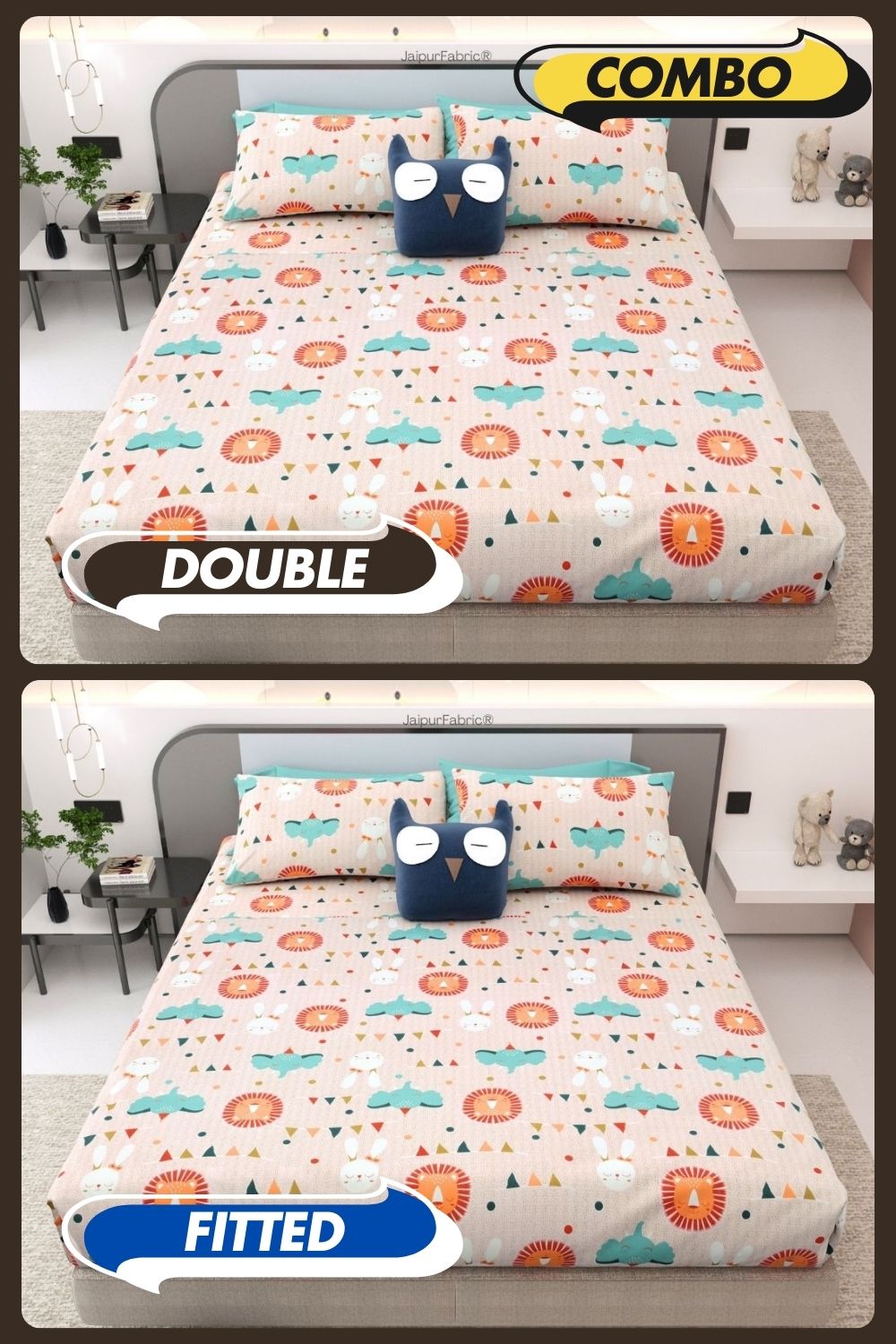 Animal Carnival Peach Soft Cotton Kids Bed Sheet Combo of 2