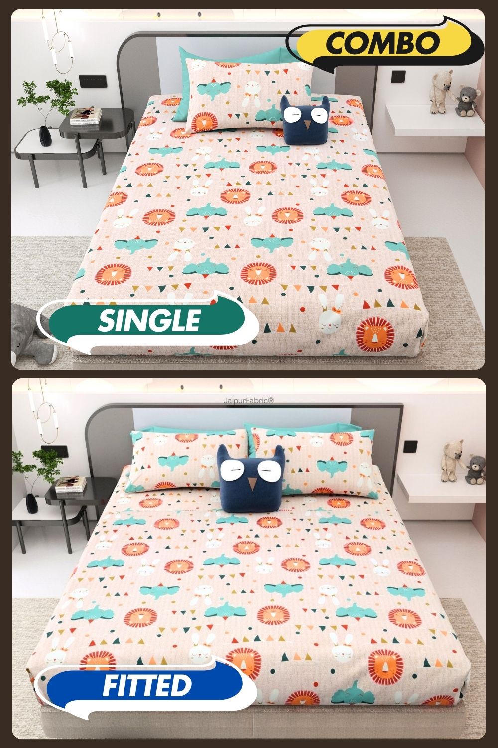 Animal Carnival Peach Soft Cotton Kids Bed Sheet Combo of 2