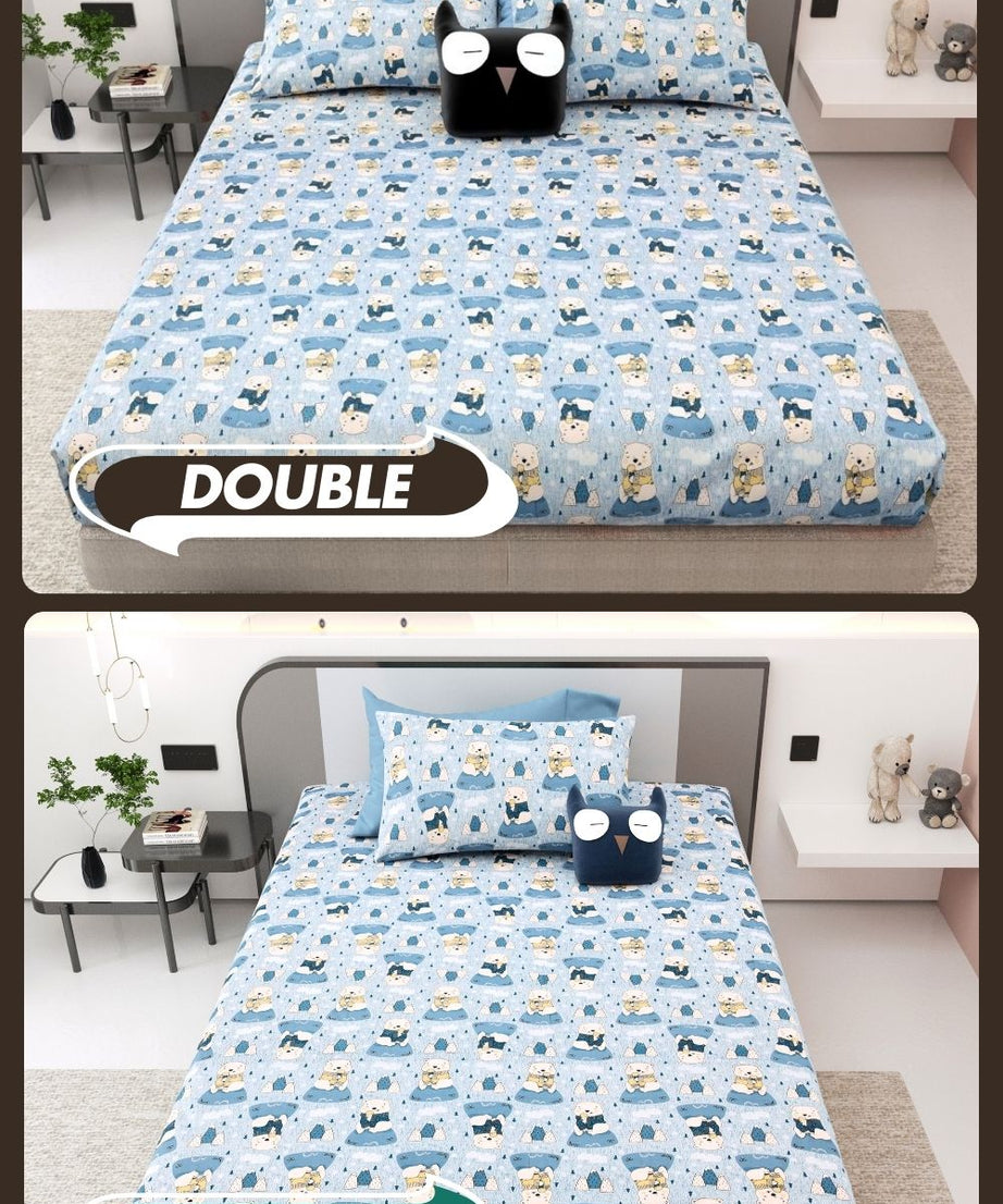 Artist of the Future Icy Blue Soft Cotton Kids Bed Sheet Combo of 2