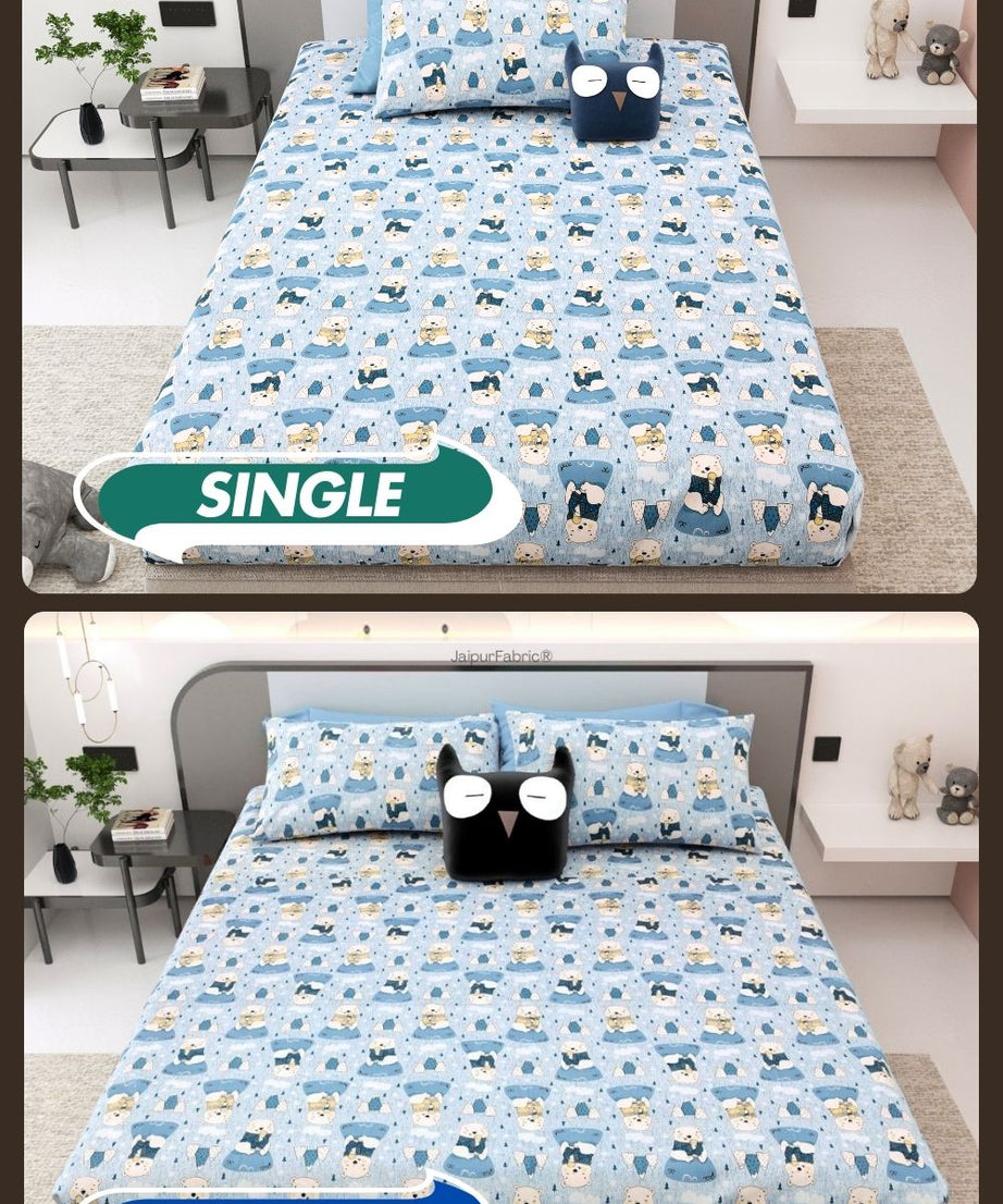 Artist of the Future Icy Blue Soft Cotton Kids Bed Sheet Combo of 2