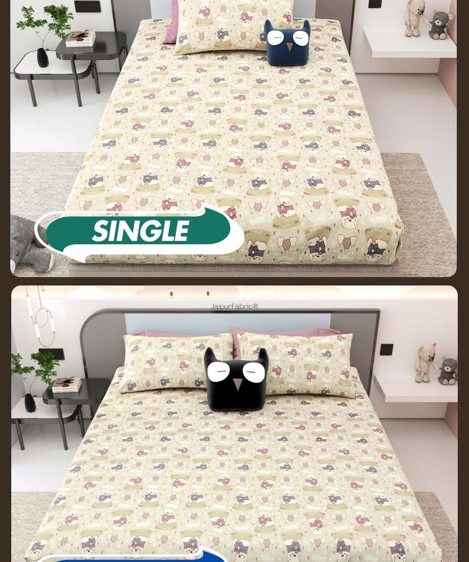 Artist of the Future Light Beige Soft Cotton Kids Bed Sheet Combo of 2