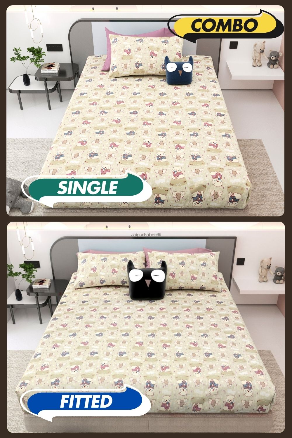 Artist of the Future Light Beige Soft Cotton Kids Bed Sheet Combo of 2