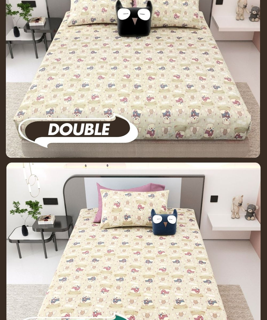 Artist of the Future Light Beige Soft Cotton Kids Bed Sheet Combo of 2