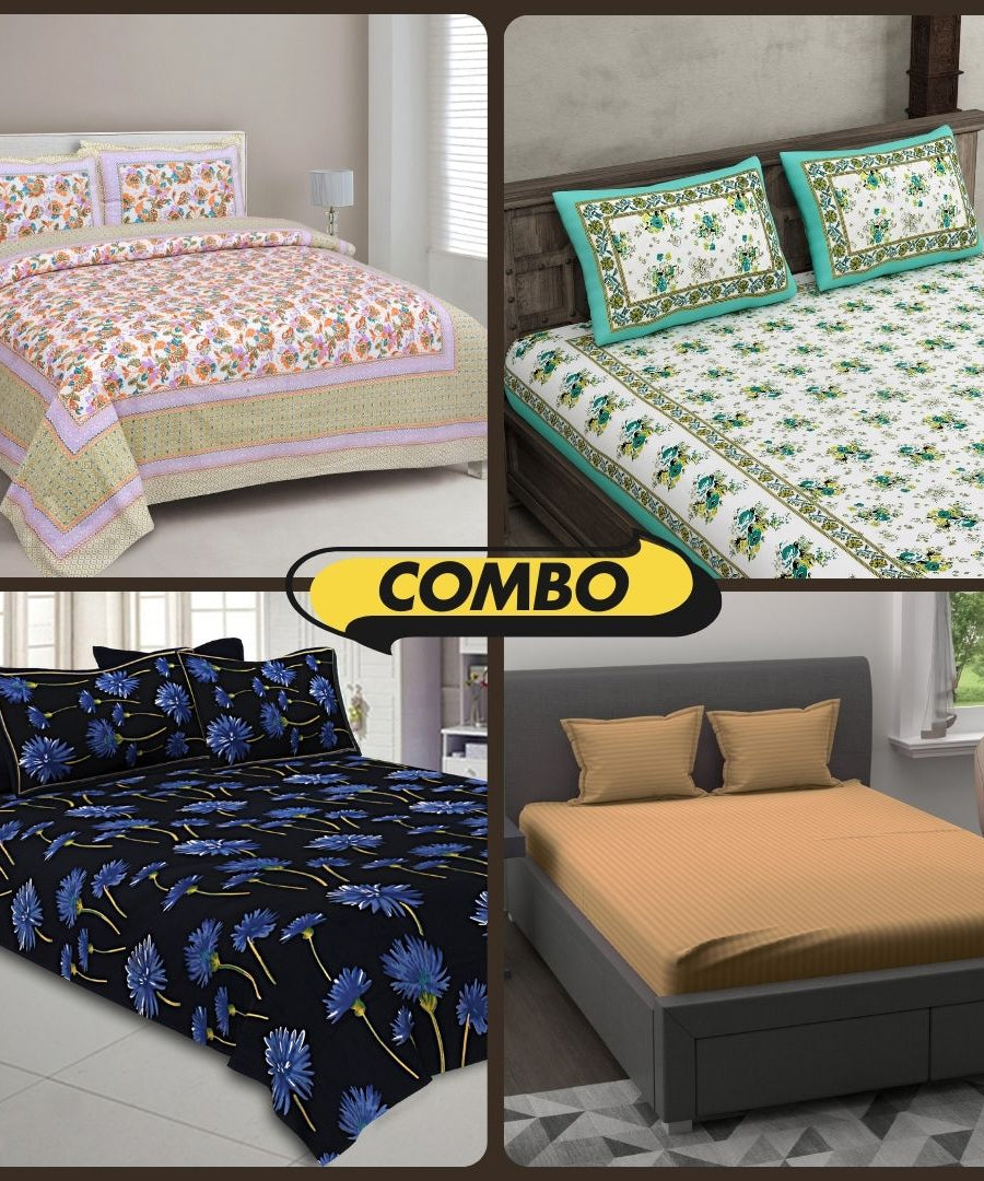 Elegant Cotton Bliss 4 Bedsheets + 8 Pillow Covers Set