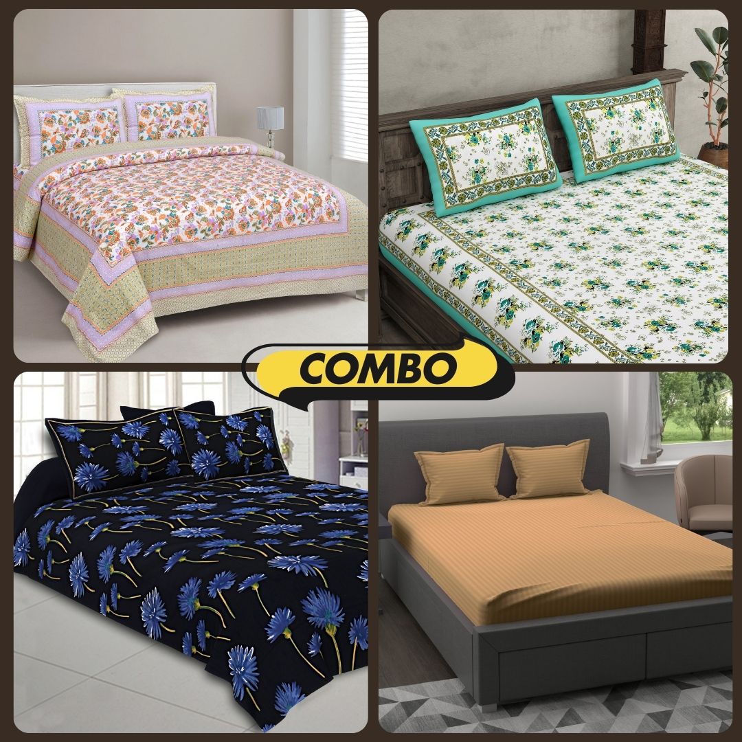 Elegant Cotton Bliss 4 Bedsheets + 8 Pillow Covers Set