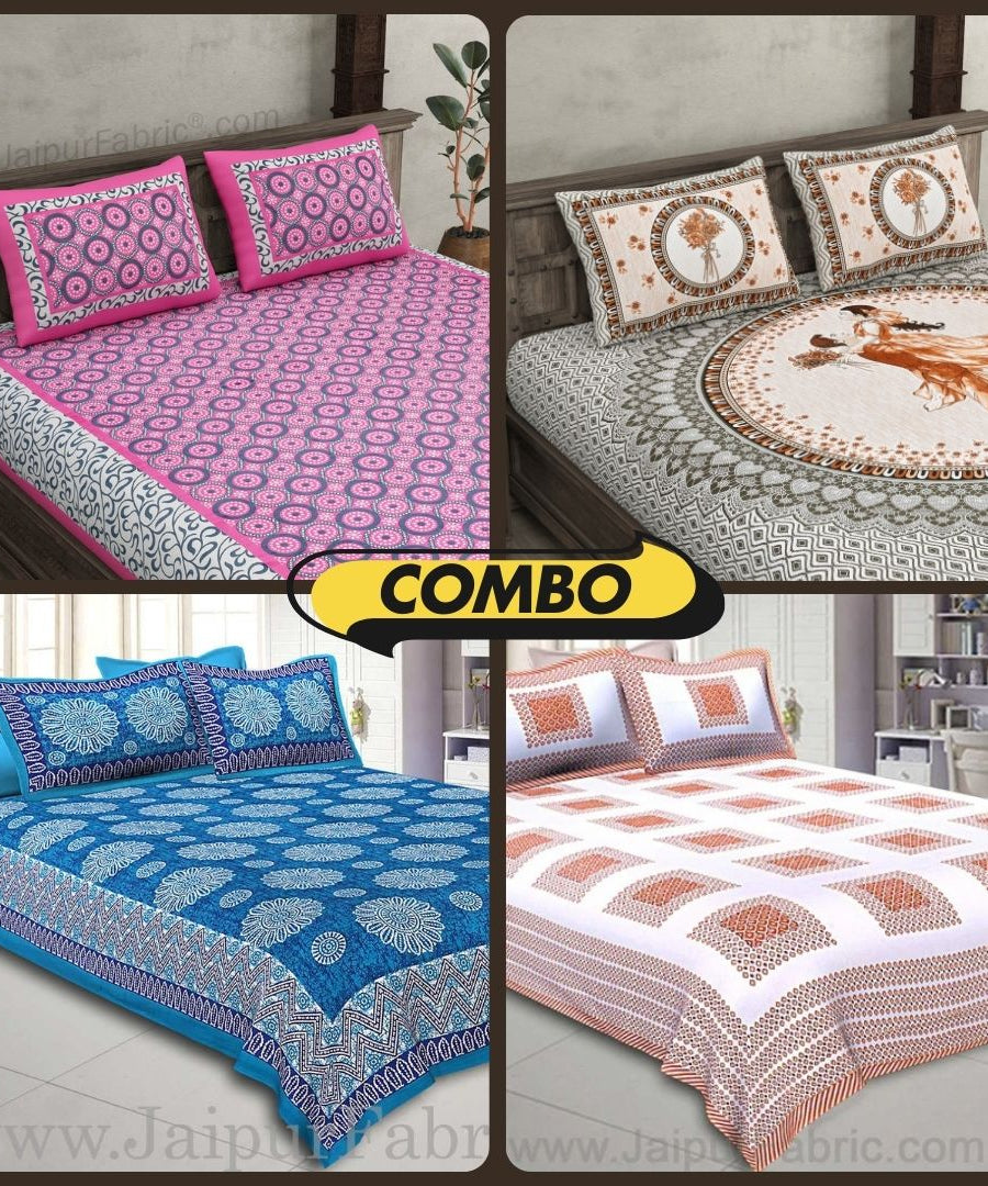 Cozy Comfort Cotton 4 Bedsheets + Pillow Covers for Double Beds