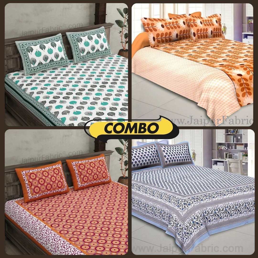 Pure Cotton Serenity Double Bed Set (4 Bedsheets + 8 Covers)