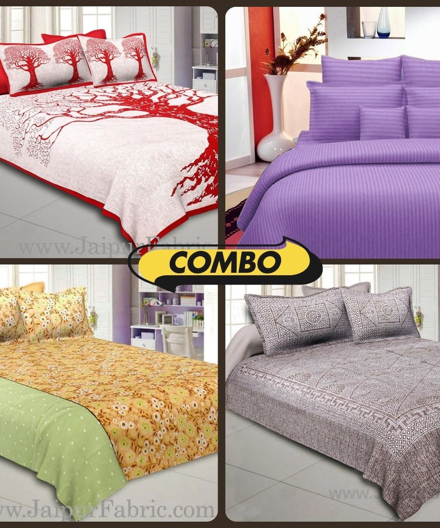 Majestic Multicolor Cotton 4 Bedsheets Set with Pillow Covers
