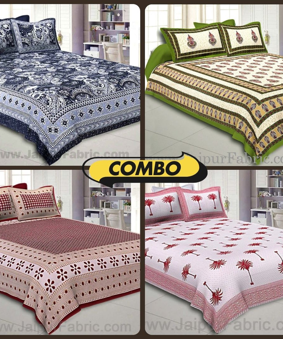 Artistic Multicolor Cotton Double Bed Set with Matching Covers