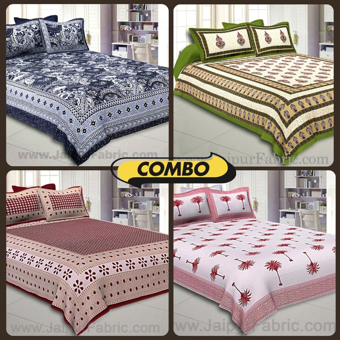 Artistic Multicolor Cotton Double Bed Set with Matching Covers