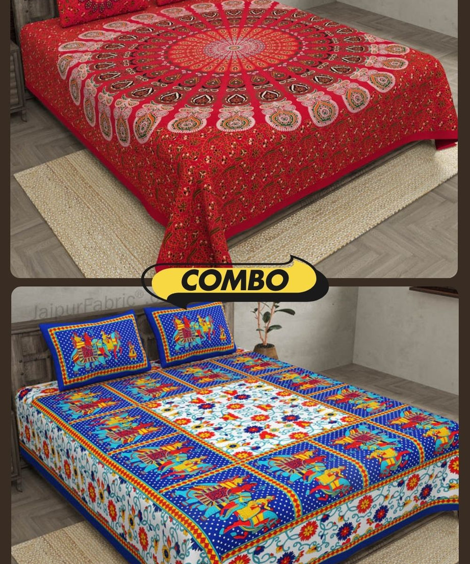 COMBO354 Beautiful Multicolor 2 Bedsheet + 4 Pillow Cover