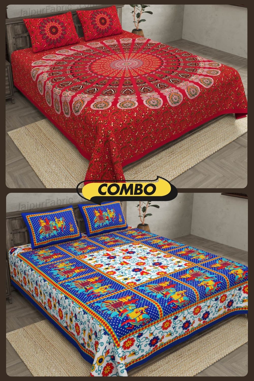 COMBO354 Beautiful Multicolor 2 Bedsheet + 4 Pillow Cover