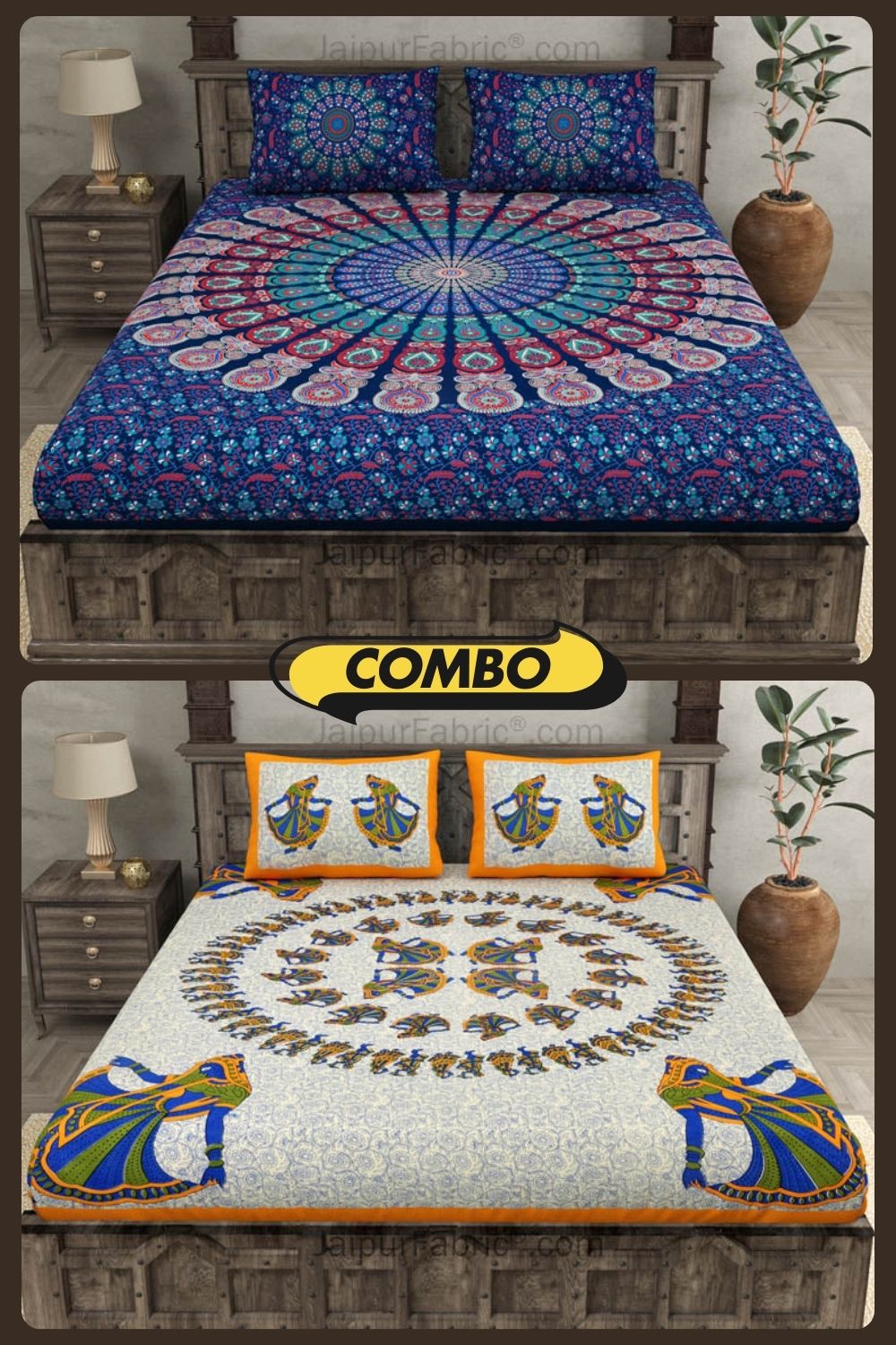 COMBO355 Beautiful Multicolor 2 Bedsheet + 4 Pillow Cover