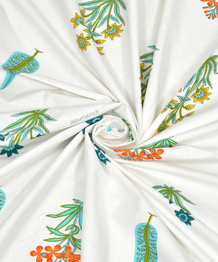 Jaipur Mela Hand Block Printed Sea Green Trees and Flowers Curtains