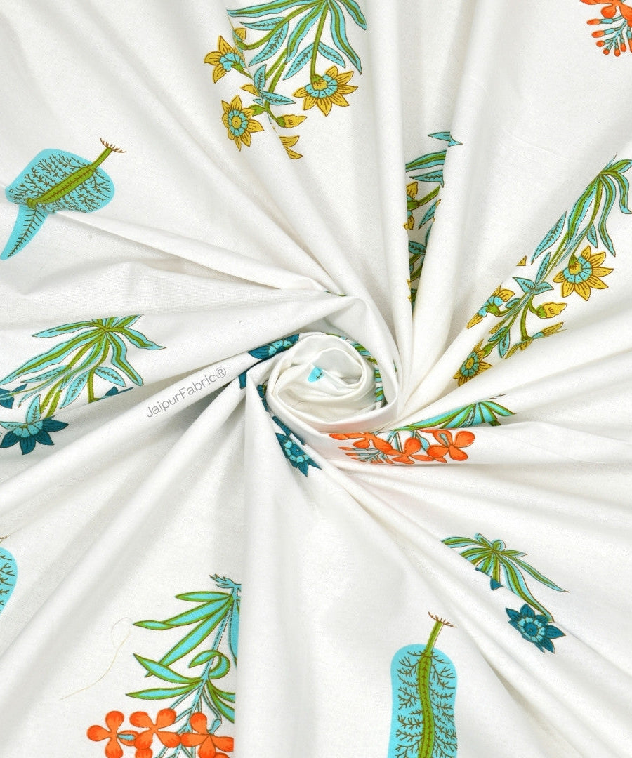 Jaipur Mela Hand Block Printed Sea Green Trees and Flowers Curtains