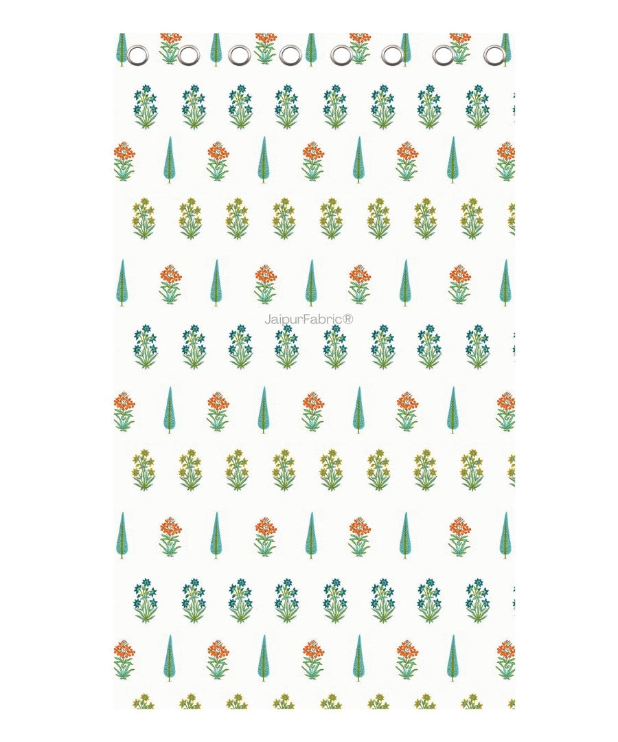 Jaipur Mela Hand Block Printed Sea Green Trees and Flowers Curtains
