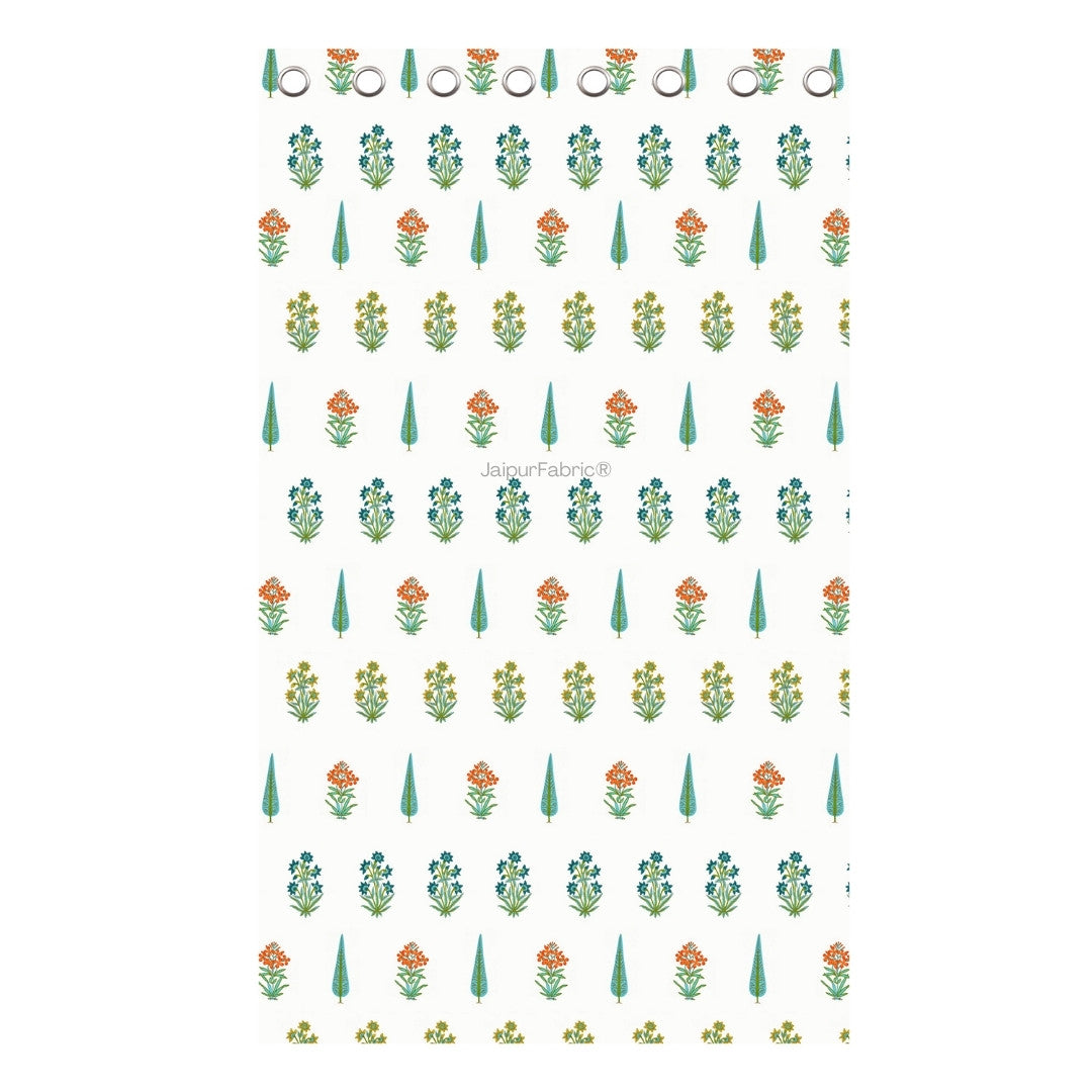 Jaipur Mela Hand Block Printed Sea Green Trees and Flowers Curtains