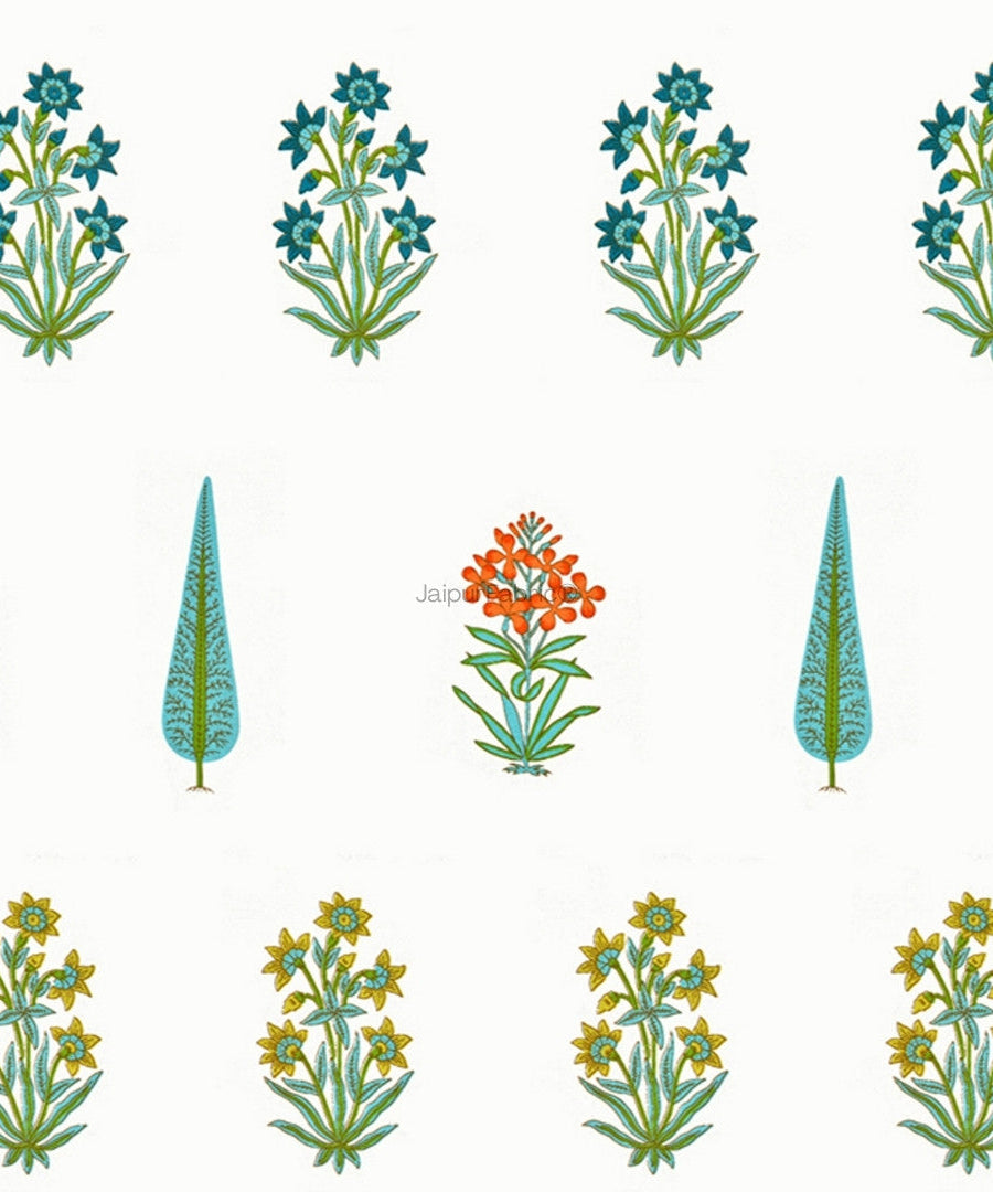 Jaipur Mela Hand Block Printed Sea Green Trees and Flowers Curtains