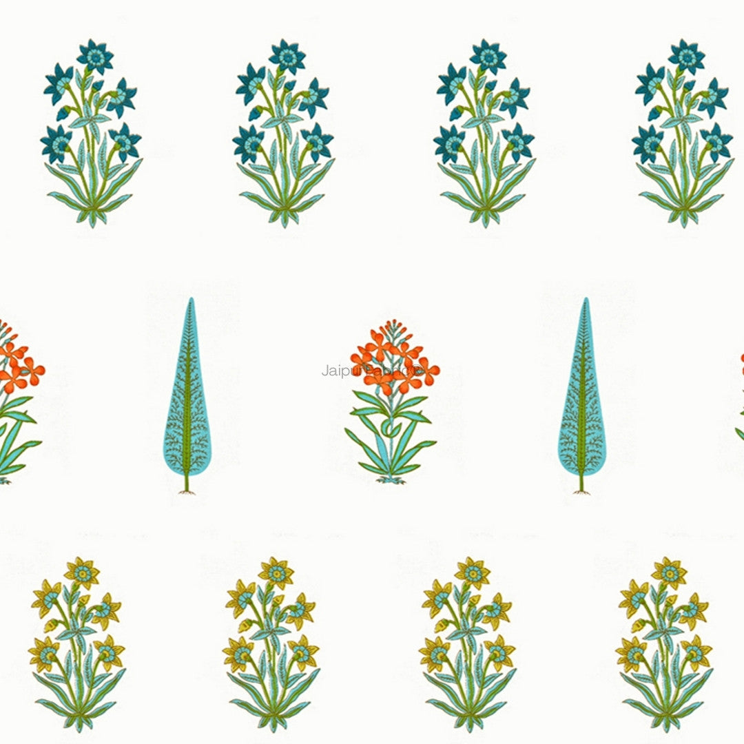 Jaipur Mela Hand Block Printed Sea Green Trees and Flowers Curtains