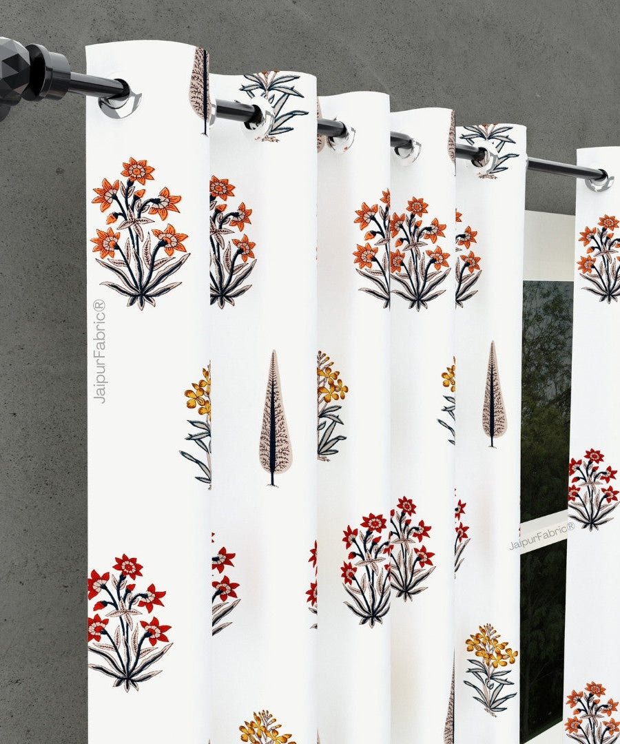 Pink Mustard Flowers Brown Leaves Jaipur Dharohar Boota Print Curtains