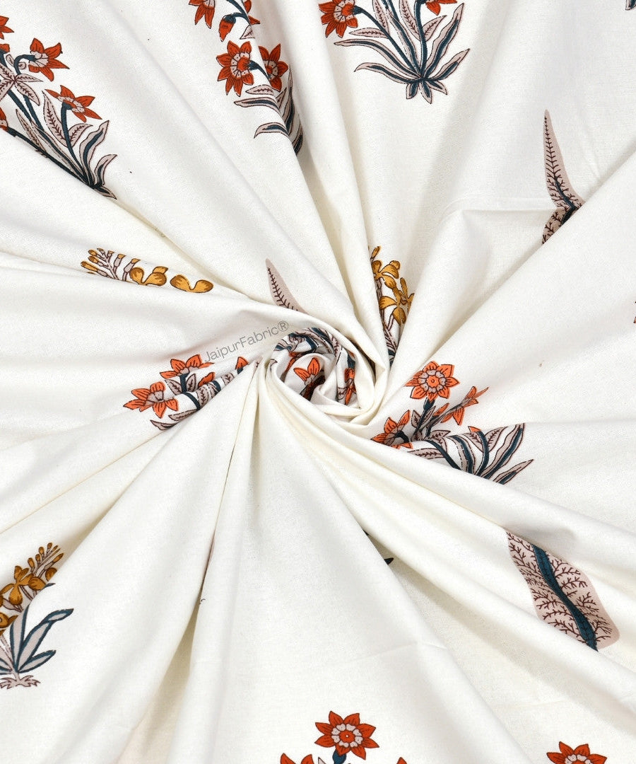 Pink Mustard Flowers Brown Leaves Jaipur Dharohar Boota Print Curtains