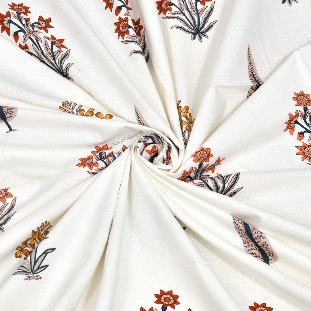 Pink Mustard Flowers Brown Leaves Jaipur Dharohar Boota Print Curtains