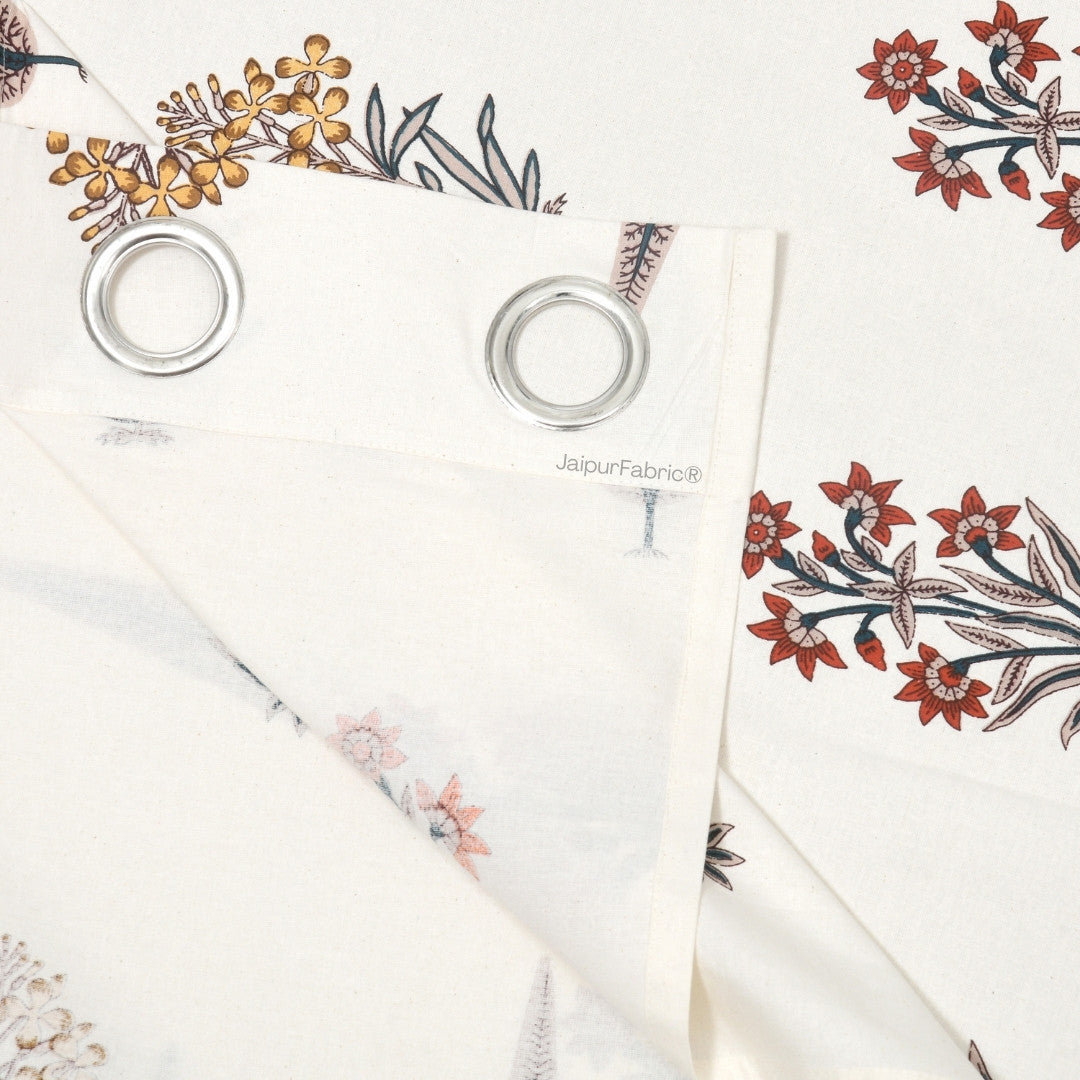 Pink Mustard Flowers Brown Leaves Jaipur Dharohar Boota Print Curtains