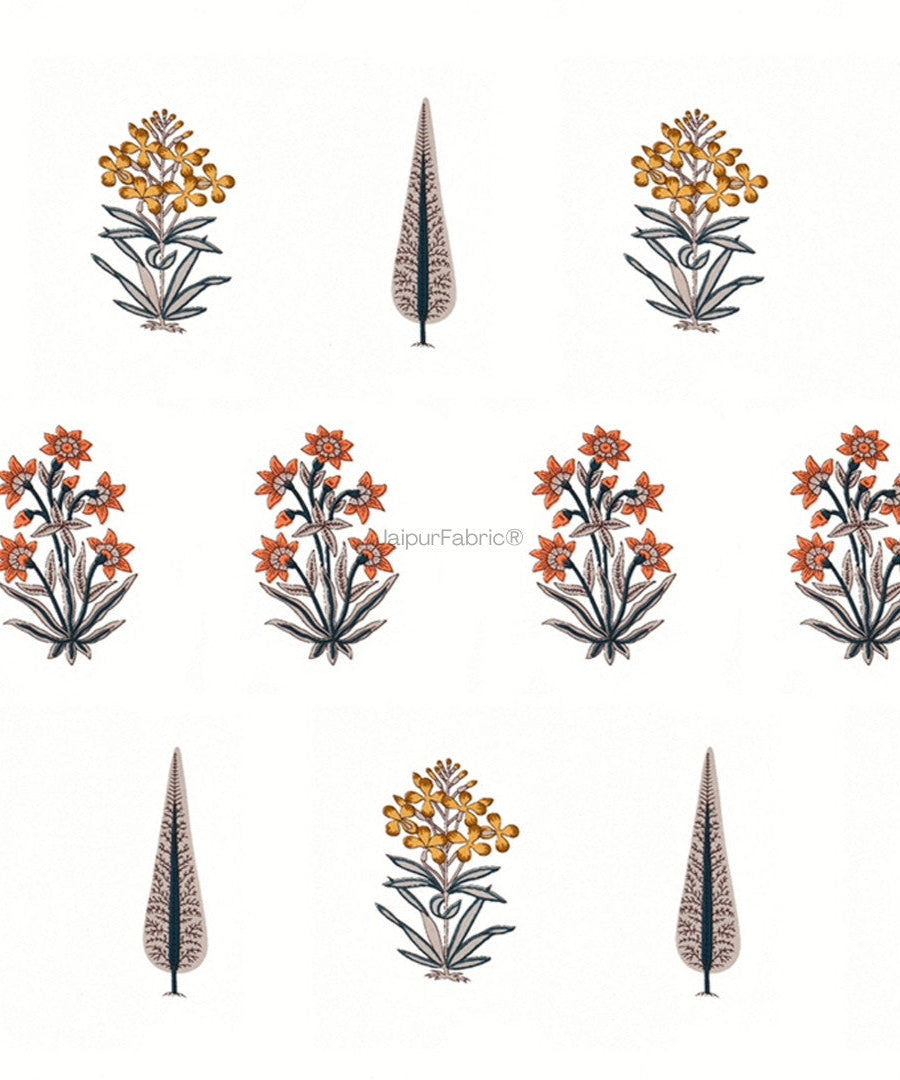 Pink Mustard Flowers Brown Leaves Jaipur Dharohar Boota Print Curtains